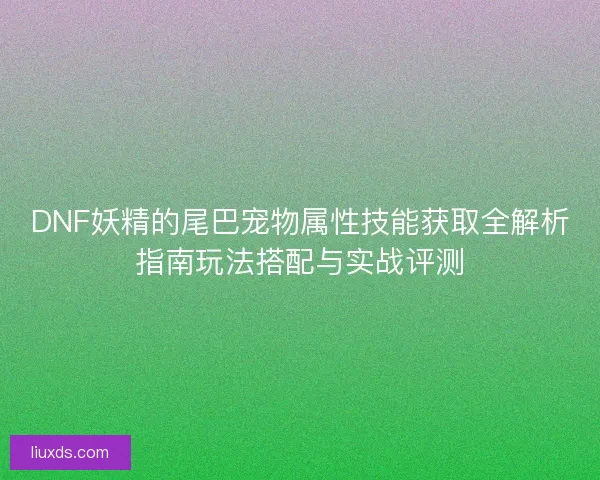 DNF妖精的尾巴宠物属性技能获取全解析指南玩法搭配与实战评测